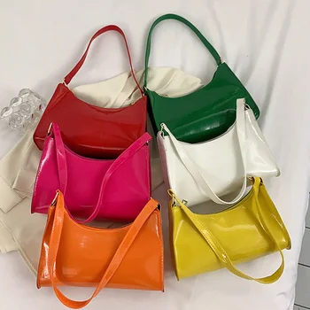 Модная женская сумка через плечо из искусственной кожи ярких цветов, сумки на цепочке, простая женская сумка подмышками, изысканные сумки для покупок