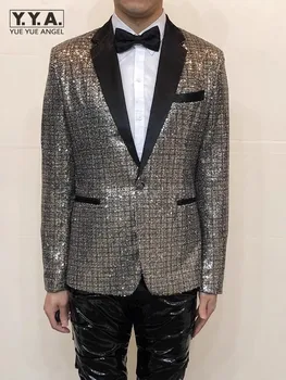 Модный пиджак с блестками, мужская одежда на одной пуговице для вечеринки, банкета, выступления, Приталенные деловые повседневные блейзеры, верхнее пальто
