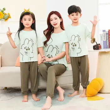 Пижамный комплект для мальчиков от 2 до 3 4 5 6 7 8 9 10 11 12 13 14 Лет, пижама-унисекс с зеленым кроликом, пижама для девочек, одежда для сна для маленьких детей