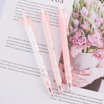4 шт. Стираемая ручка Lovely Cherry Blossom, Розовые гелевые ручки для девочек для письма, моющаяся ручка 0,5 мм, Синие чернила, Школьные канцелярские принадлежности