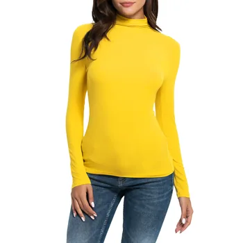Женская повседневная облегающая эластичная футболка с длинными рукавами и высоким воротом, нижняя рубашка, пуловер 2022 года, осень и зима
