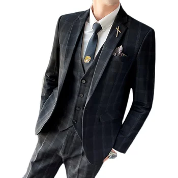 2022NewM-5XLJacket + жилет + брюки Профессиональный костюм прямая продажа с фабрики мужской деловой повседневный костюм большого размера костюм-тройка