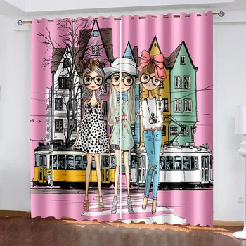 Модный дизайн для девочек с героями мультфильмов, затемняющая занавеска для спальни, теплоизоляционная занавеска, 2 панели, перфорированная моющаяся детская занавеска
