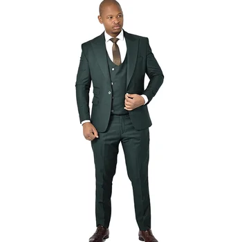 Классические зеленые красивые мужские костюмы Slim Fit, комплект из 3 предметов/Официальный блейзер, жилет, брюки, мужская одежда для жениха на свадьбе/Деловая одежда