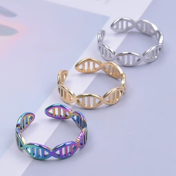 Регулируемое кольцо с двойной спиралью ДНК Простые Геометрические кольца из нержавеющей стали Для женщин, Аксессуары для мужчин, Свадебные украшения для девочек