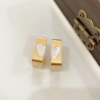 Квадратные серьги-гвоздики в форме сердца с имитацией ракушки, Темперамент, новые модные украшения для ушей золотого и серебряного цветов