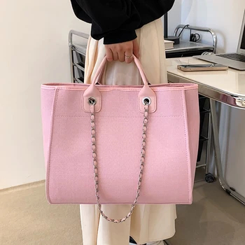 Повседневная холщовая сумка через плечо для женщин, дизайнерские женские сумки-тоут, новые розовые сумки-мессенджеры на цепочке для отдыха, трендовые сумки 2023 года
