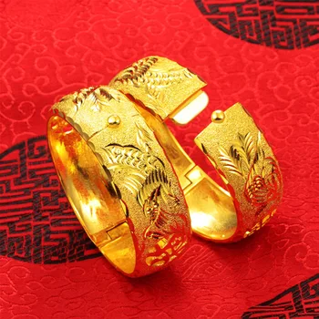 Свадебные браслеты HOYON Gold с покрытием 24K для женщин, невест, ювелирные изделия из Дубая, открытая пряжка, браслет с драконом и Фениксом, имитация чистого золота