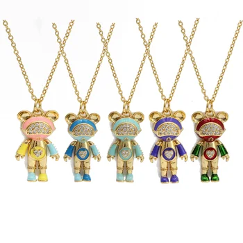 5-цветное медное позолоченное креативное ожерелье с подвеской в виде медведя-робота для женщин, мужчин, новое модное очаровательное колье, ювелирные изделия, подарок для вечеринки