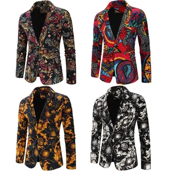 Мужской модный блейзер Eleagnt, весенний пиджак в стиле ретро с воротником-лацканом, Классические пальто с цветочным принтом, осенние деловые блейзеры, мужская одежда 2022