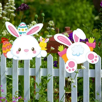 Украшение забора Пасхальным кроликом Садовая вывеска Happy Easter DIY Уличная вывеска для садового забора, домашний двор, праздничная лужайка, декор для вечеринок