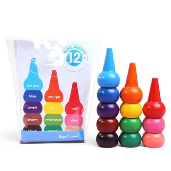 12 Цветов 3D карандашей для рисования, нетоксичный моющийся воск для рисования для малышей, штабелируемые учебные принадлежности для творчества