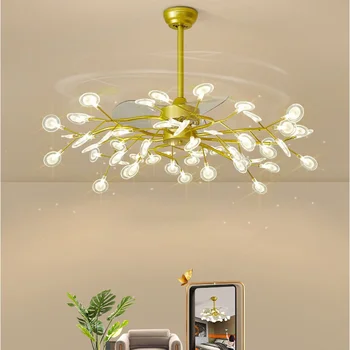 Современная светодиодная люстра с вентилятором для гостиной, виллы, столовой, Подвесной светильник Firefly Iron Art, роскошный домашний декор, Потолочный вентилятор, лампа