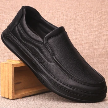 2023 Новая обувь ручной работы из натуральной кожи, деловые повседневные лоферы в британском стиле, удобная обувь на толстой мягкой подошве с круглым носком