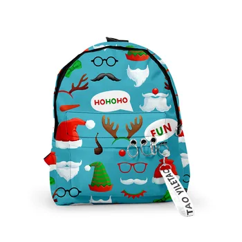 Школьные сумки с рождественским блокнотом в стиле харадзюку, рюкзаки для ноутбуков, Оксфордская водонепроницаемая цепочка для ключей с 3D-принтом для мальчиков / девочек, маленькие дорожные сумки