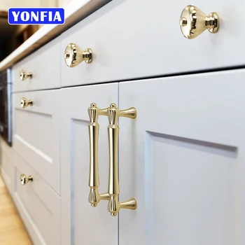 YONFIA 3780Q Ручка для кухонного шкафа из золотого цинкового сплава, ручка для выдвижных ящиков из сатинированной латуни, Мебельная ручка для дверцы шкафа