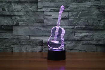 3D Светодиодный Ночник Гавайская Гитара Гавайская Гитара Фигурка 7 Цветов Сенсорная Оптическая Иллюзия Настольная Лампа Модель Украшения Дома