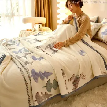 Bonenjoy Теплое одеяло на зиму, Мягкое одеяло из кораллового флиса, покрывало в мультяшном стиле, пледы с принтом кроликов, диван