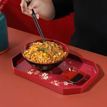 Моющийся поднос для чая для кухонного стола, сервировочный поднос с меламиновым цветочным рисунком в китайском стиле для кухни