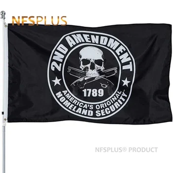 Флаг 2-й поправки 1789 года Оригинальная Национальная безопасность Америки 3x5 Футов Полиэстер Череп Скрещенные Пистолеты Напечатанные Американские Флаги Баннеры