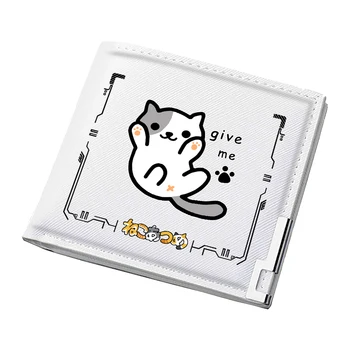 Женские короткие кошельки Neko Atsume Kawaii Cat, мультяшный держатель для удостоверения личности, тонкий белый кошелек из искусственной кожи, унисекс, сумки для денег из аниме