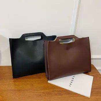 Повседневные сумки-тоут для женщин 2023 Винтажные сумки через плечо из искусственной кожи Женские черные Большие вместительные Мягкие простые сумки-тоут для покупок