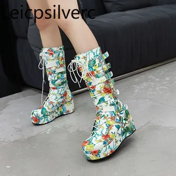 Женские ботинки, новые зимние модные женские туфли на молнии на среднем каблуке, большие размеры 33-46, высота каблука 6 см