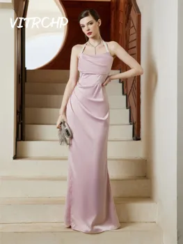 2022 Розовые атласные коктейльные платья для женщин, сексуальная повязка на бретельках с открытой спиной, Элегантное бальное платье для выпускного вечера, Королева вечеринок в ночном клубе, Vestidos