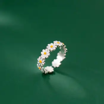Кольца из цельного серебра 925 пробы для женщин и девочек-подростков, Регулируемое кольцо с цветком Маргаритки на палец, Корейские Стильные украшения 2021